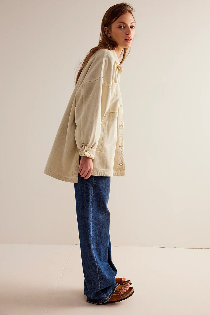 Manteau Long en Jean à Poches Latérales